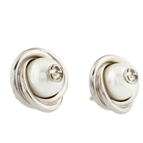 Brand new women’s Gucci Faux pearl double G clip on earrings with box
